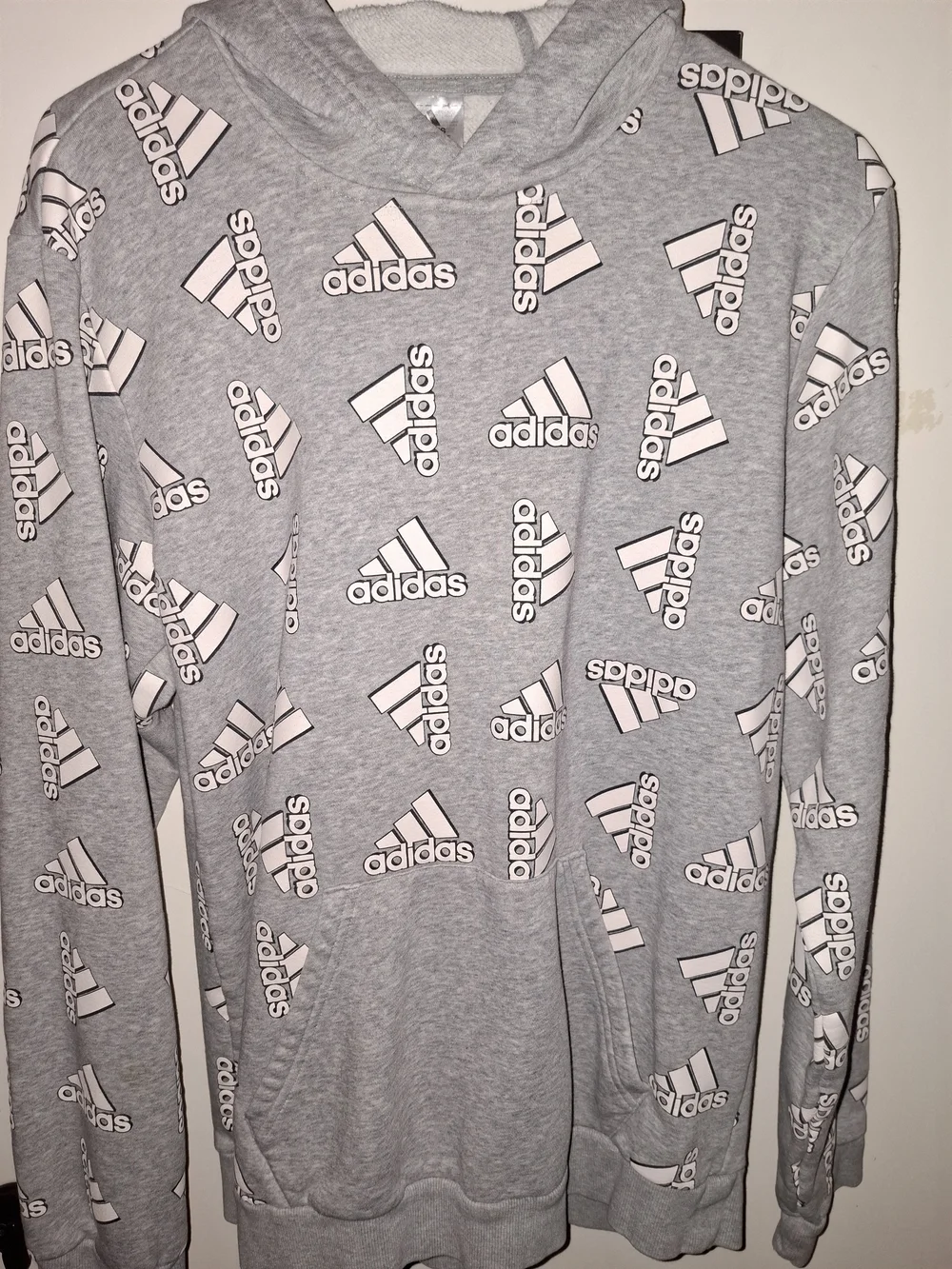 Heather grey adidas all-over print fleece hoodie